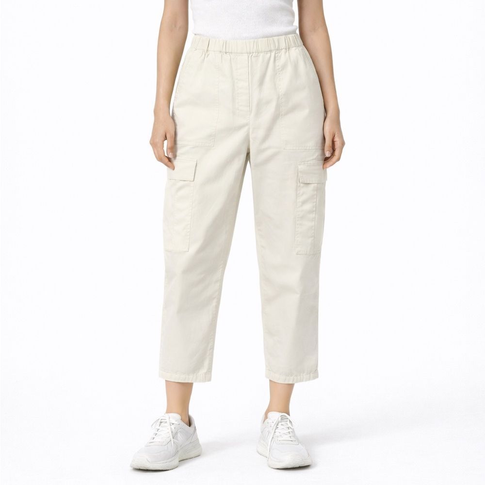 Theory Easy Cargo Chino Pants Women's Large‎ Cream Cropped Drawstring Travel